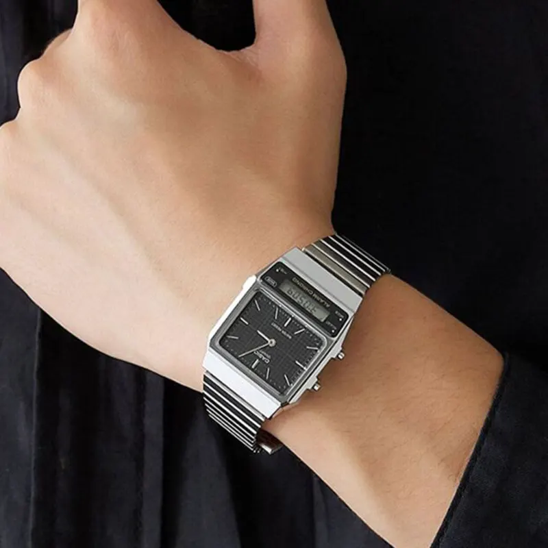 Casio Vintage Dual-time Black Dial Watch- AQ-800E-1A